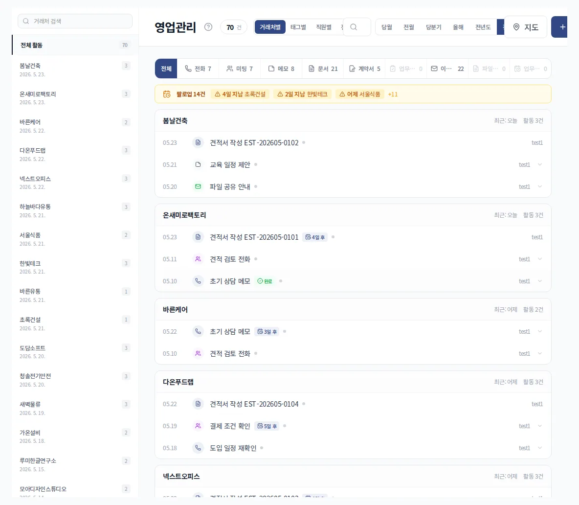 문서박사 영업관리의 문의 활동 기록